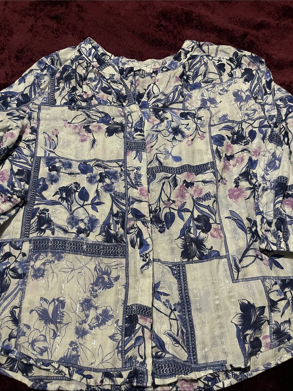 Chico’s Lightweight Floral Button-Front Women’s Top in Navy and Lavender